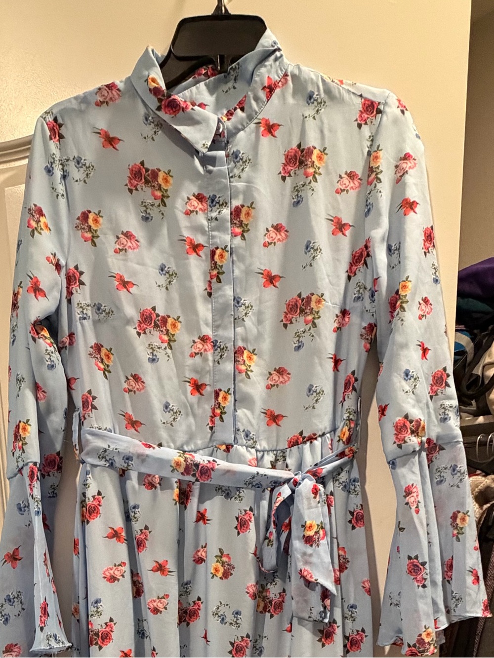Light Blue Floral Shirtwaist Midi Dress | Turkish Boutique | Size M